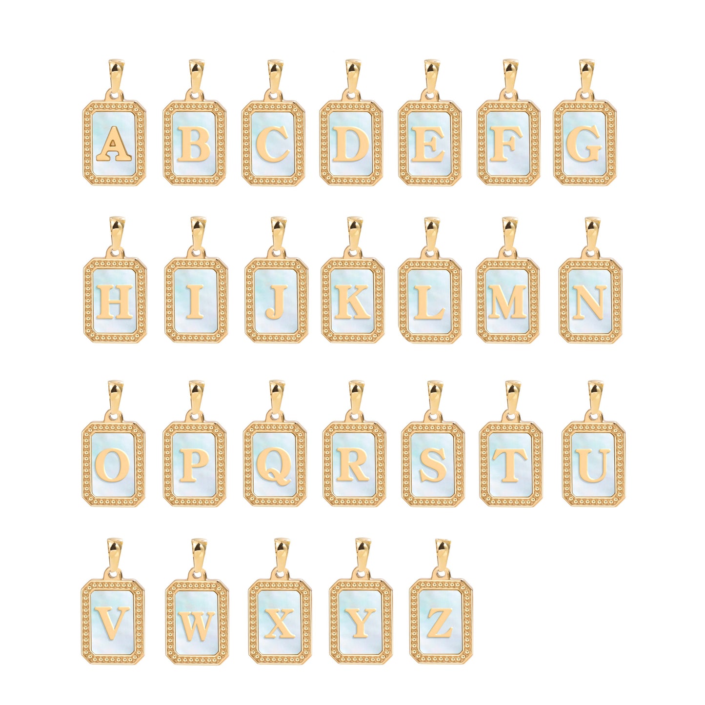 New Initial Name Charm Gold Tag Alphabet Charm, Shell Pearl Letter Pendant Personalized Jewelry Add on Charm Stainless Steel Tarnish Free
