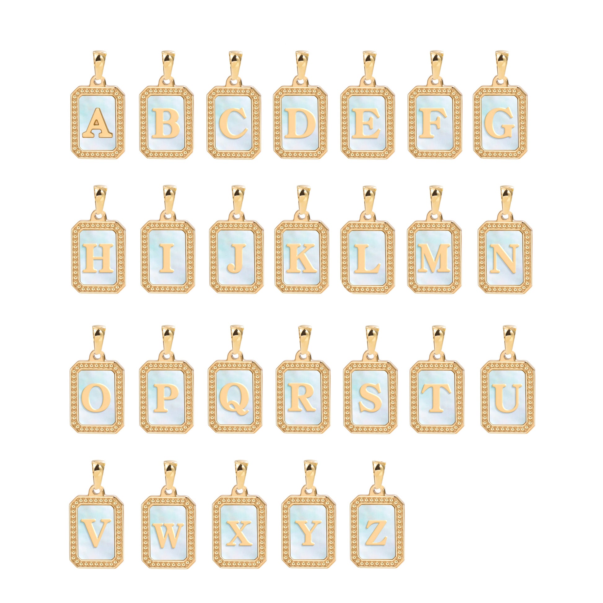 New Initial Name Charm Gold Tag Alphabet Charm, Shell Pearl Letter Pendant Personalized Jewelry Add on Charm Stainless Steel Tarnish Free