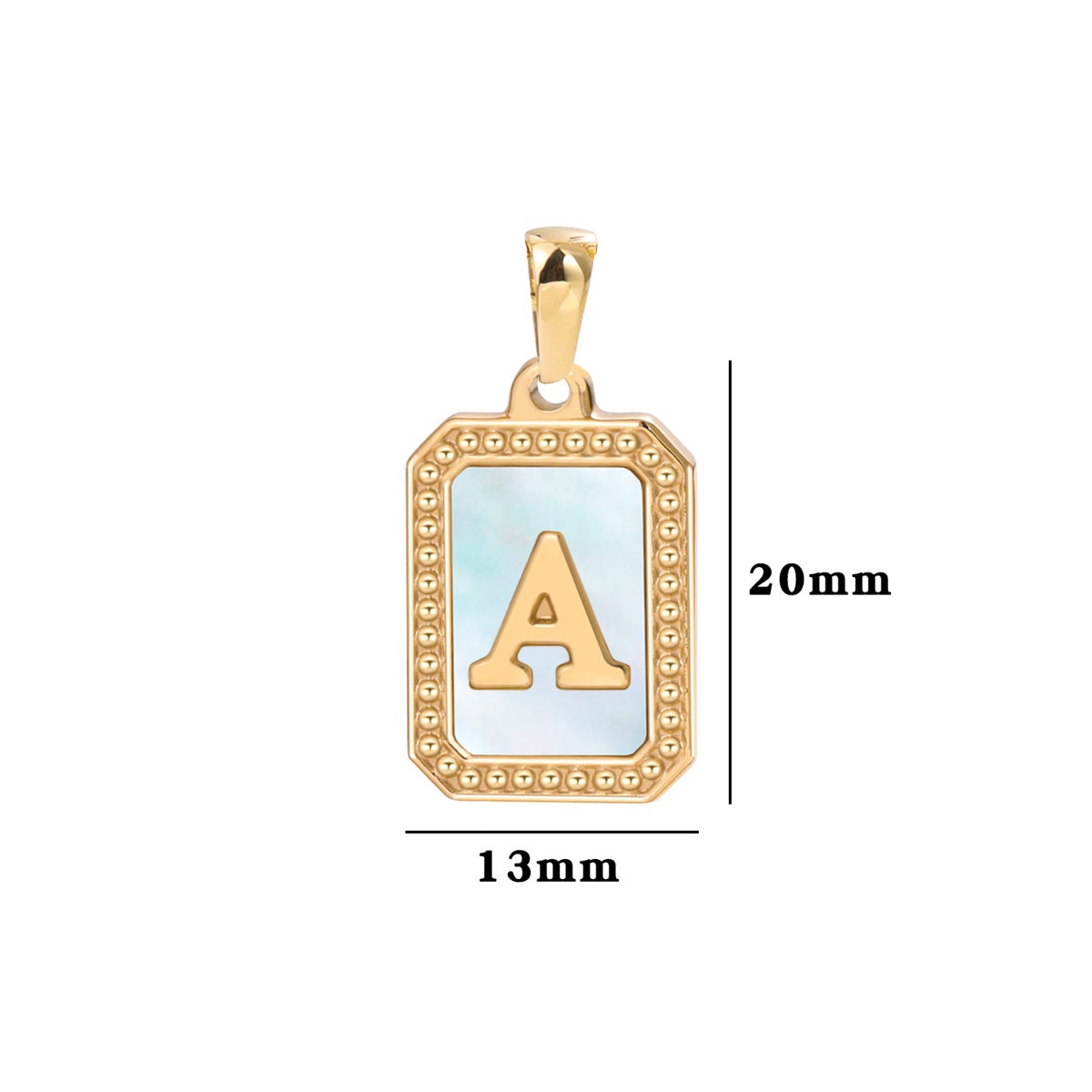 New Initial Name Charm Gold Tag Alphabet Charm, Shell Pearl Letter Pendant Personalized Jewelry Add on Charm Stainless Steel Tarnish Free