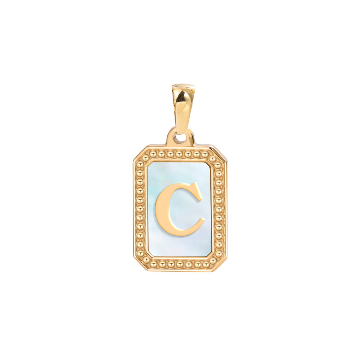 New Initial Name Charm Gold Tag Alphabet Charm, Shell Pearl Letter Pendant Personalized Jewelry Add on Charm Stainless Steel Tarnish Free