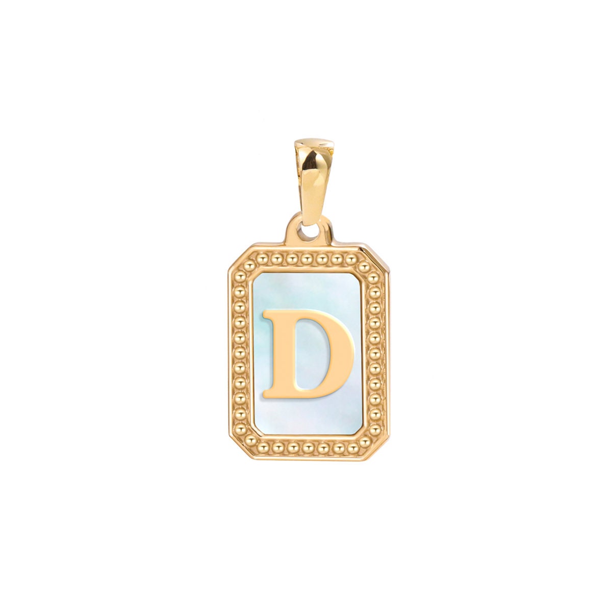 New Initial Name Charm Gold Tag Alphabet Charm, Shell Pearl Letter Pendant Personalized Jewelry Add on Charm Stainless Steel Tarnish Free