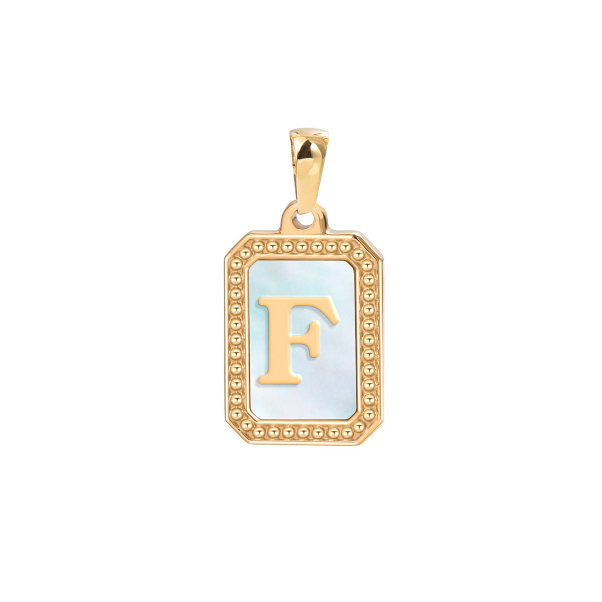 New Initial Name Charm Gold Tag Alphabet Charm, Shell Pearl Letter Pendant Personalized Jewelry Add on Charm Stainless Steel Tarnish Free