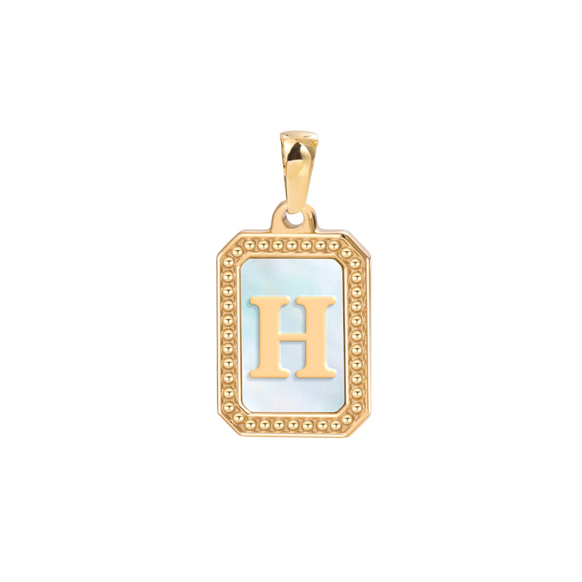 New Initial Name Charm Gold Tag Alphabet Charm, Shell Pearl Letter Pendant Personalized Jewelry Add on Charm Stainless Steel Tarnish Free