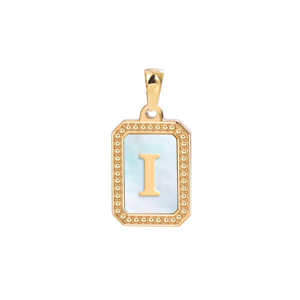 New Initial Name Charm Gold Tag Alphabet Charm, Shell Pearl Letter Pendant Personalized Jewelry Add on Charm Stainless Steel Tarnish Free