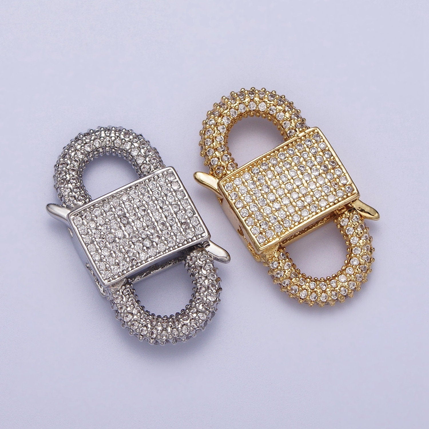 Chunky 14k Gold Filled CZ Clasp clicker Iced Out Micro Pave Clasp, 27.2x13.7mm double Clicker ends Clasp Bracelet Necklace Clicker Connector