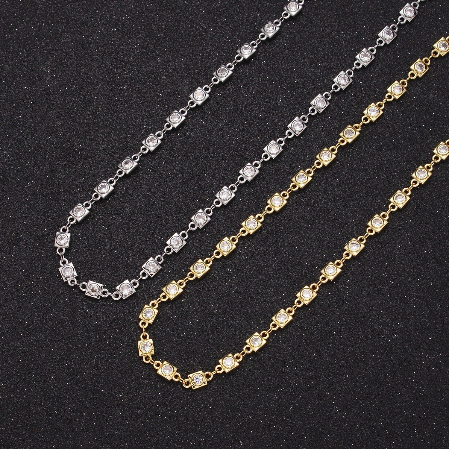 Gold Square Bezel Cut Chain Jewelry Silver Dainty Chain by Yard Geometric Jewelry DIY Jewelry Making Roll-874 Roll-873