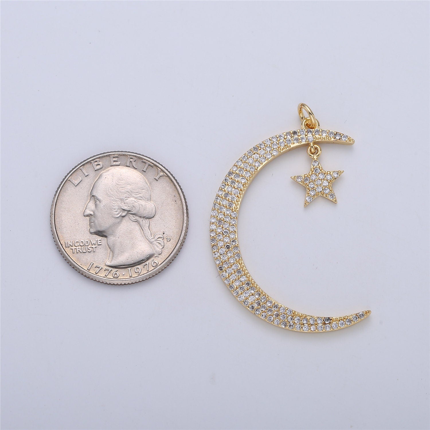 14K Gold Filled Celestial Space Crescent Moon Star Dangle Micro Paved CZ Cubic Zirconia Charm | D-167, I-283