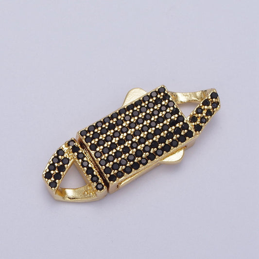 Black Micro Paved CZ Gold Box Buckle Clasps Closure For Bracelet Jewelry Supply | K002