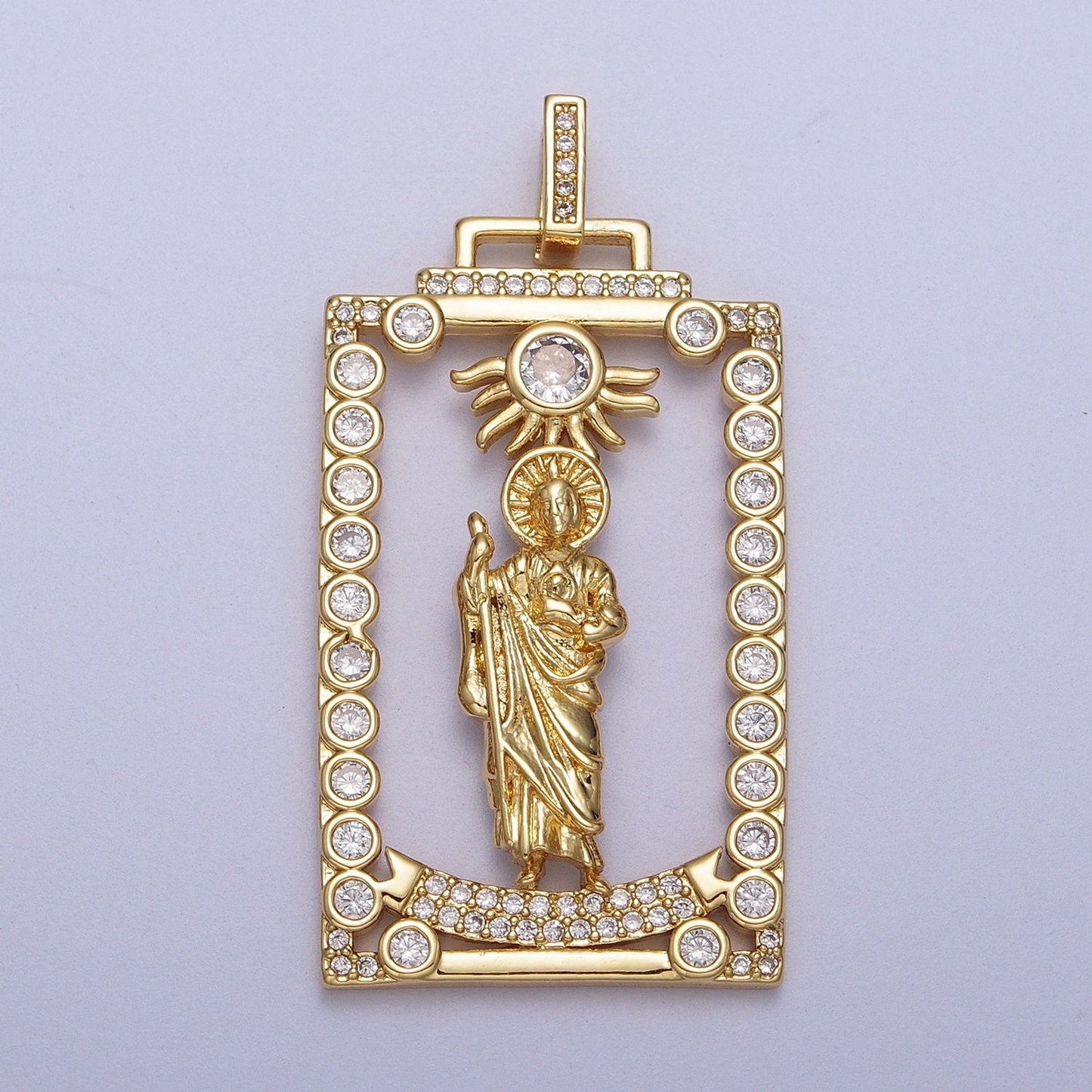 Cubic Saint Jude Charm Catholic Religious Medallion Gold Pendant | H811