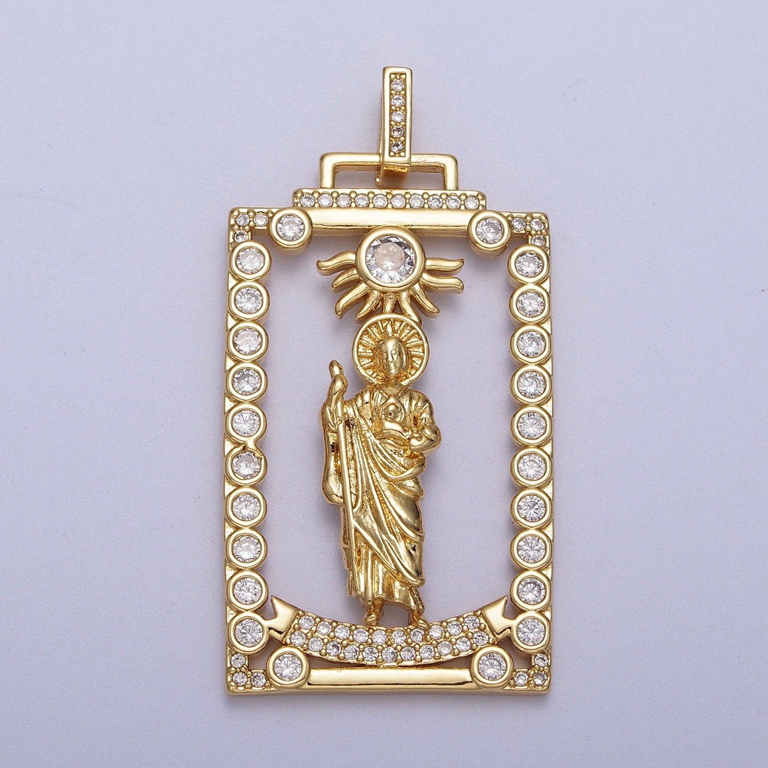 Cubic Saint Jude Charm Catholic Religious Medallion Gold Pendant | H811