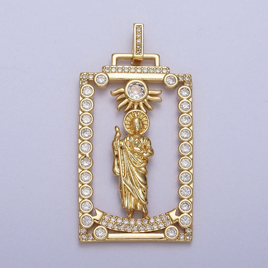 Cubic Saint Jude Charm Catholic Religious Medallion Gold Pendant | H811