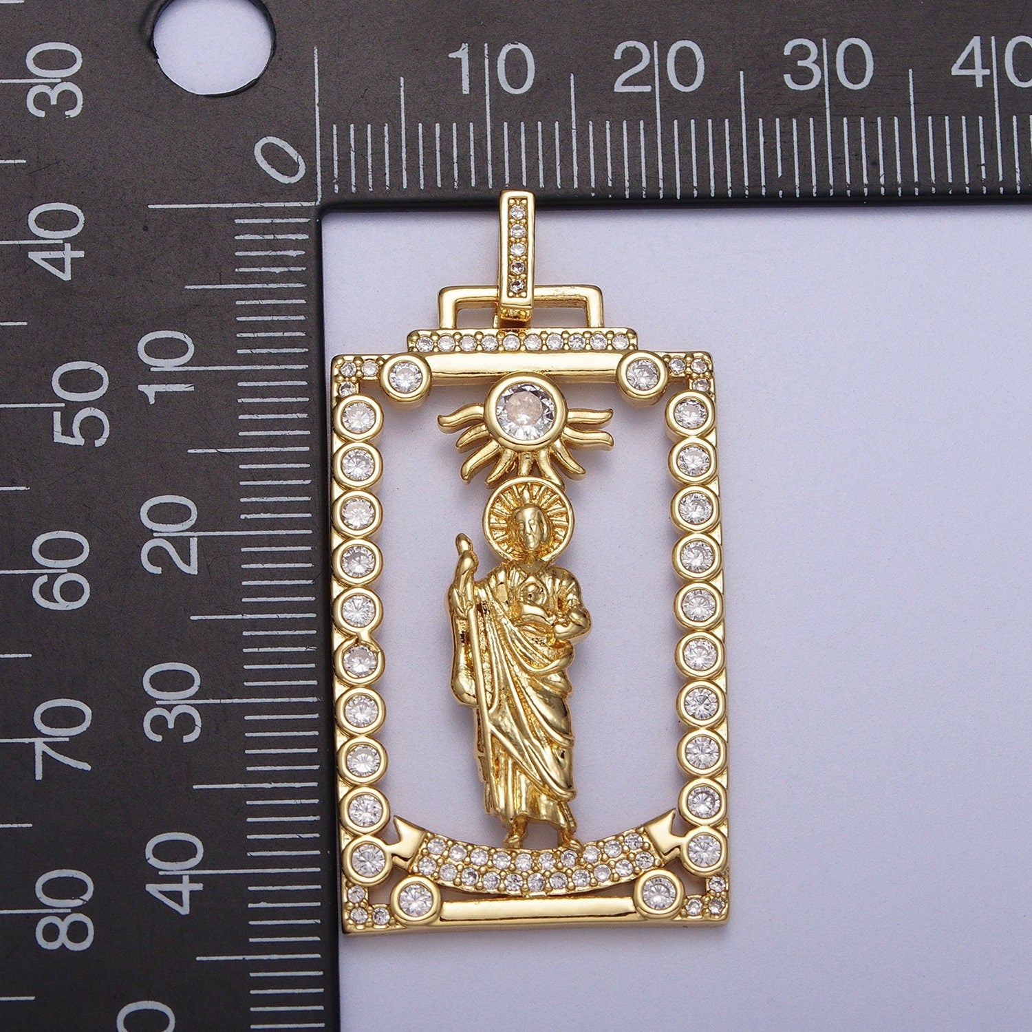 Cubic Saint Jude Charm Catholic Religious Medallion Gold Pendant | H811