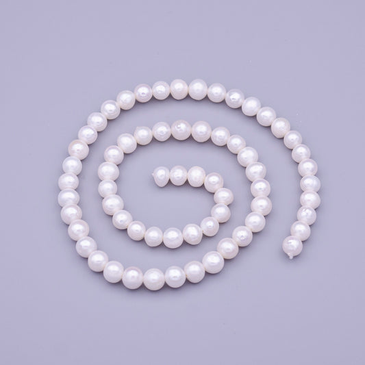 6.5mm white pearl strand, freshwater potato Round pearls beads wholesale 65pcs Full Strand for Jewelry Making Supply WA-1324