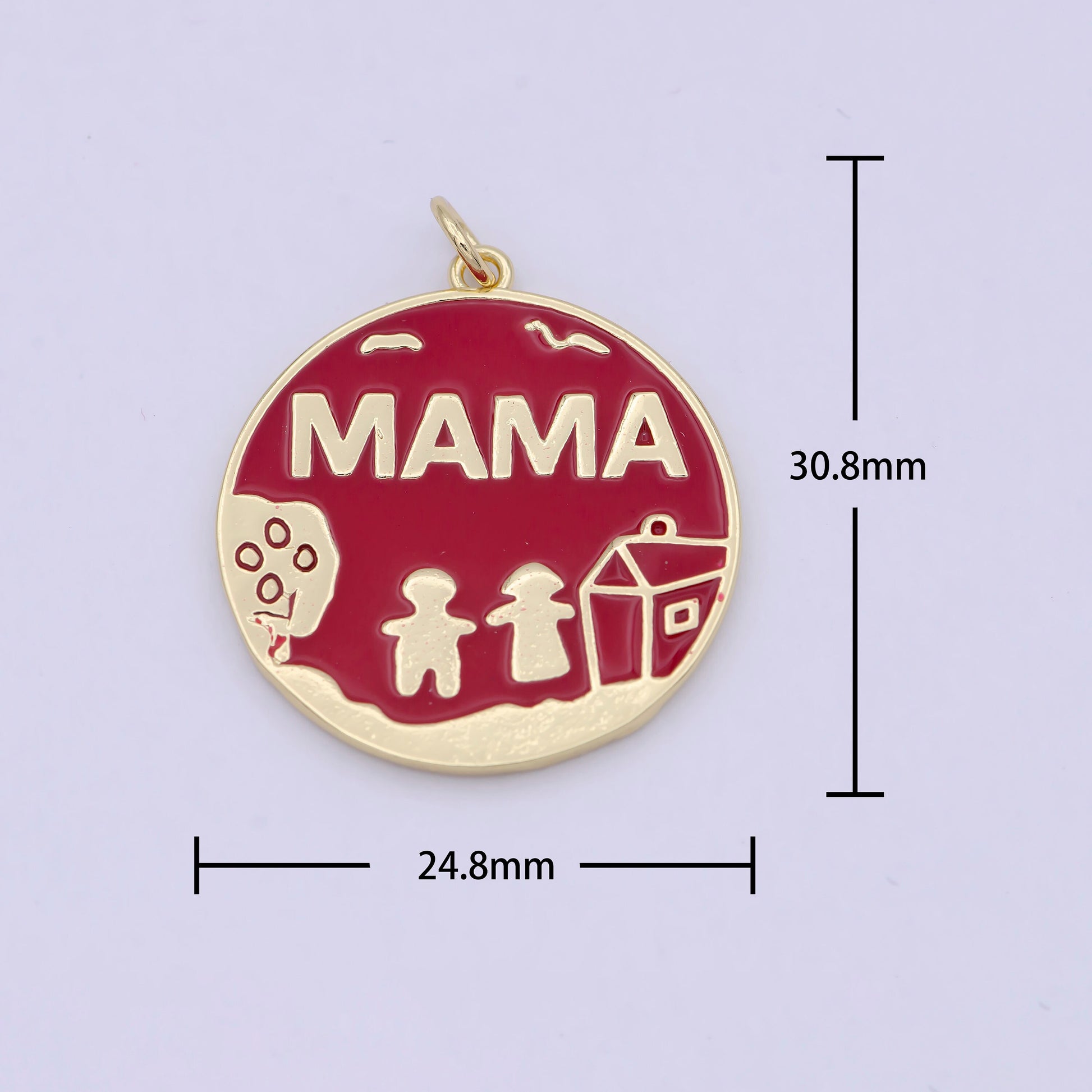 Gold Red Enamel Mama Coin Charm Family Jewelry for Mother Day gift Necklace Bracelet