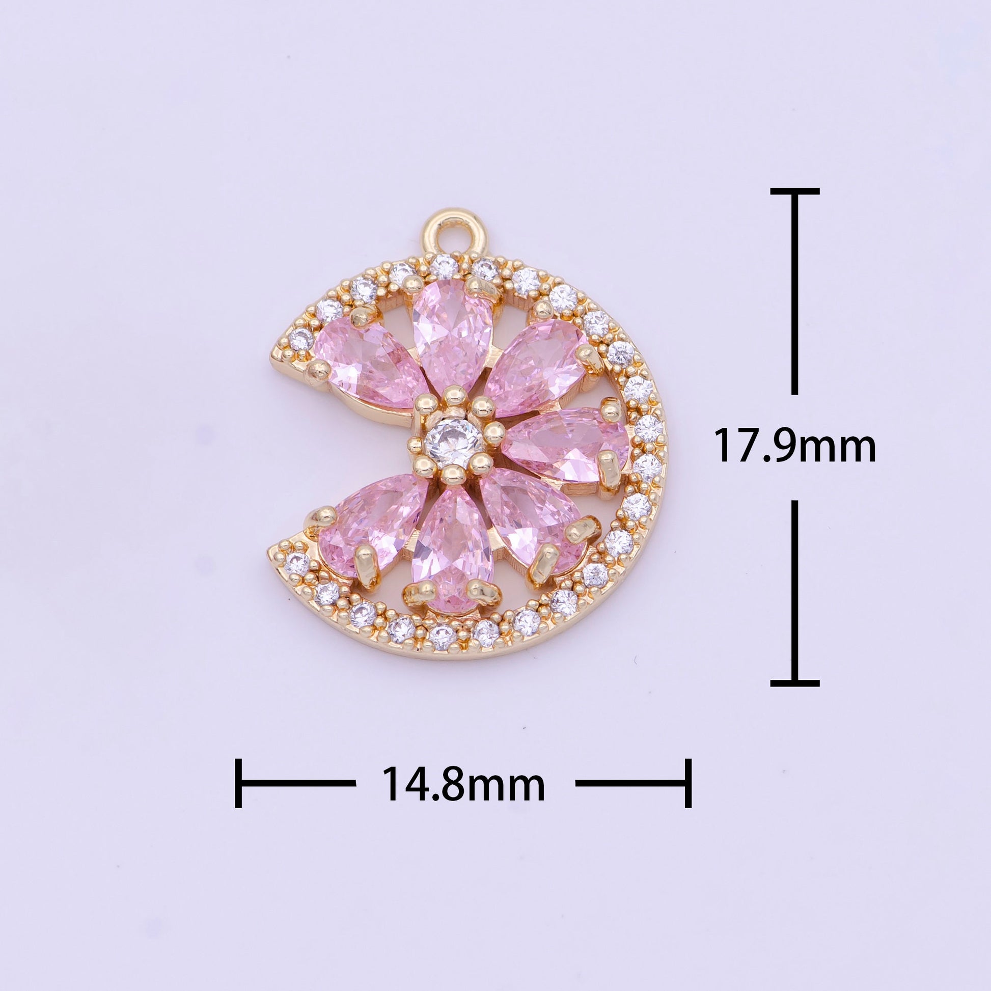 14K Gold Filled Micro Paved Teardrop CZ Crescent Moon Flower Lemon Charm | X744 X745