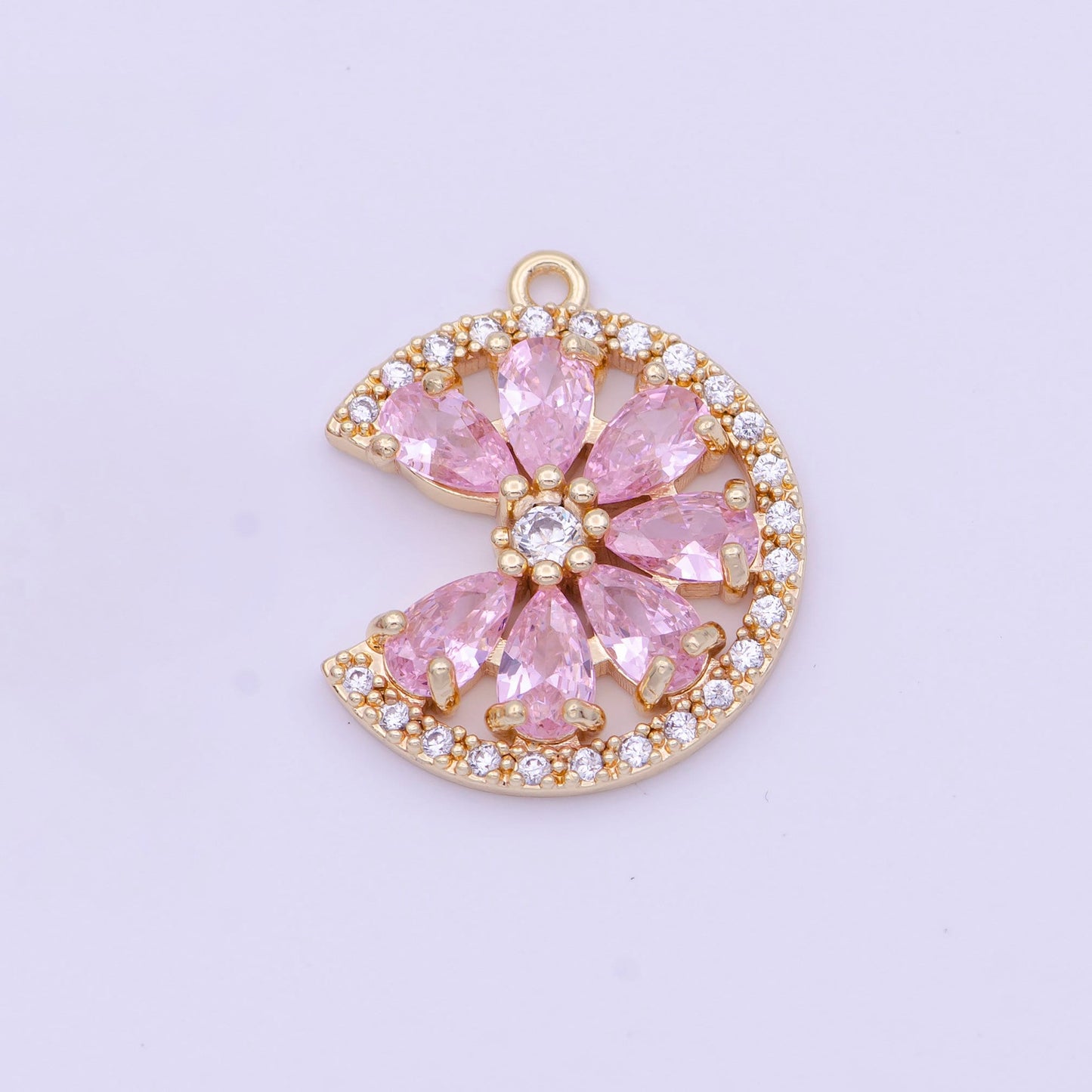 14K Gold Filled Micro Paved Teardrop CZ Crescent Moon Flower Lemon Charm | X744 X745