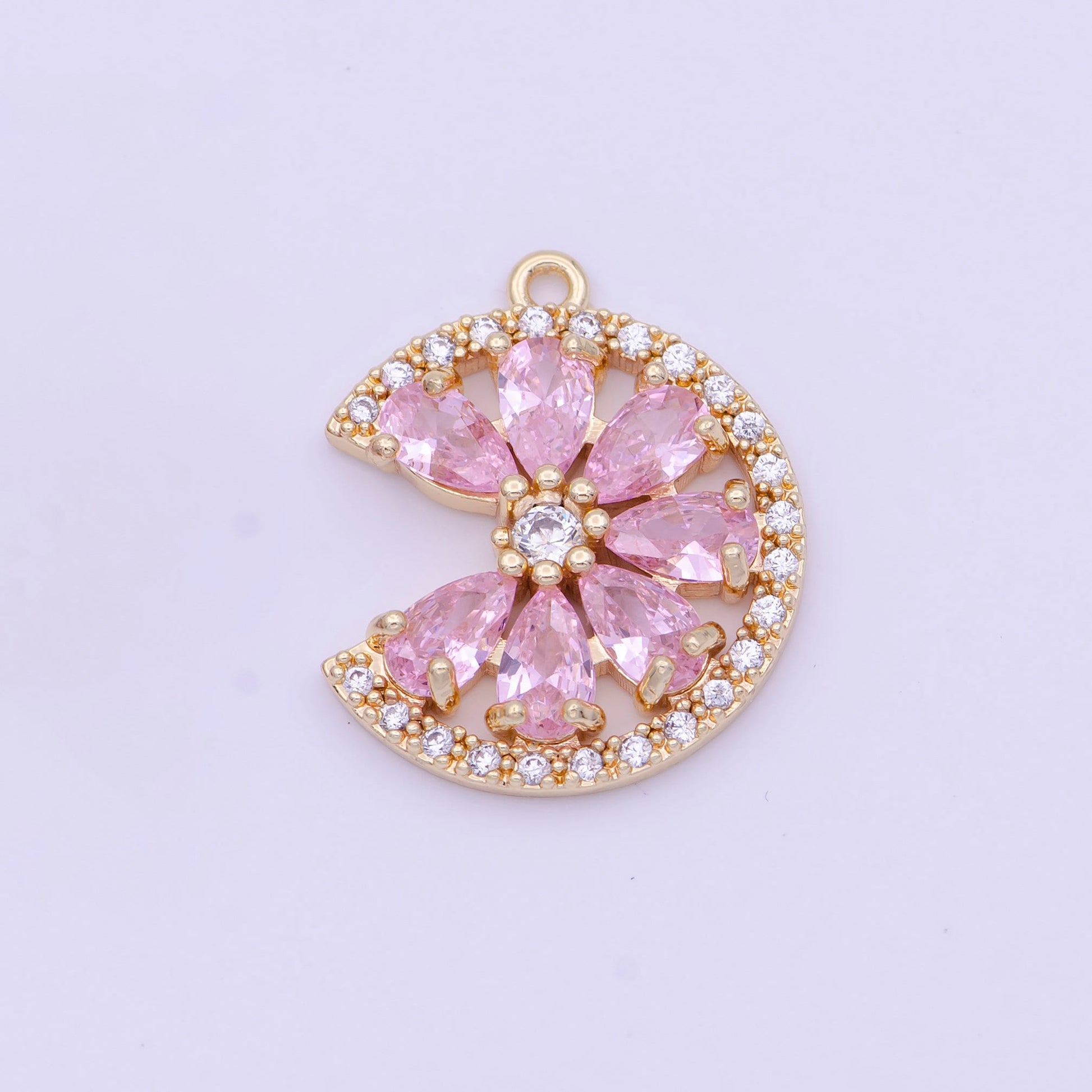 14K Gold Filled Micro Paved Teardrop CZ Crescent Moon Flower Lemon Charm | X744 X745