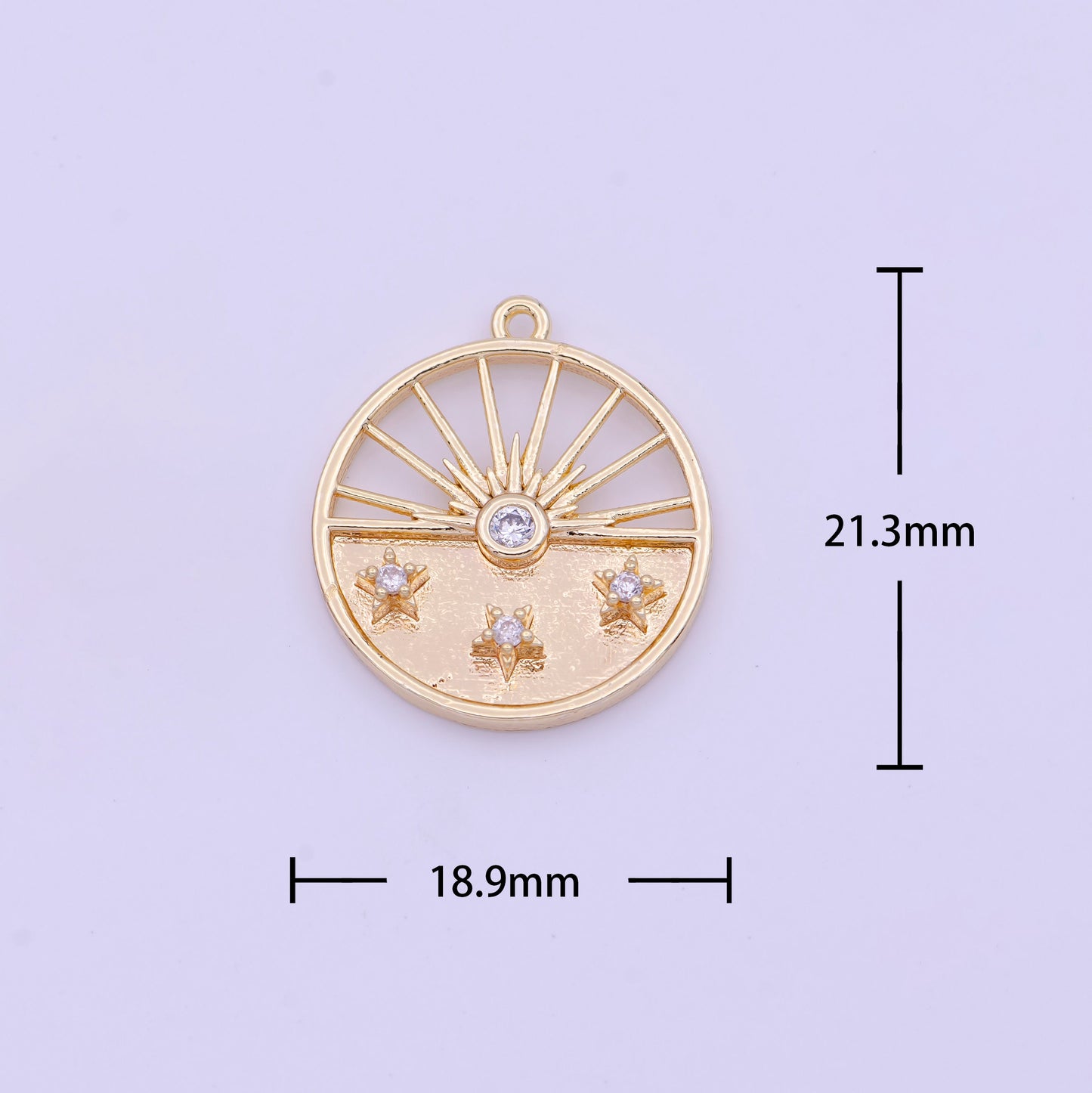 Round Sun and Star Charm- Gold Sunshine Charm Sun ray Charm Celestial Jewelry Making Supply D-392