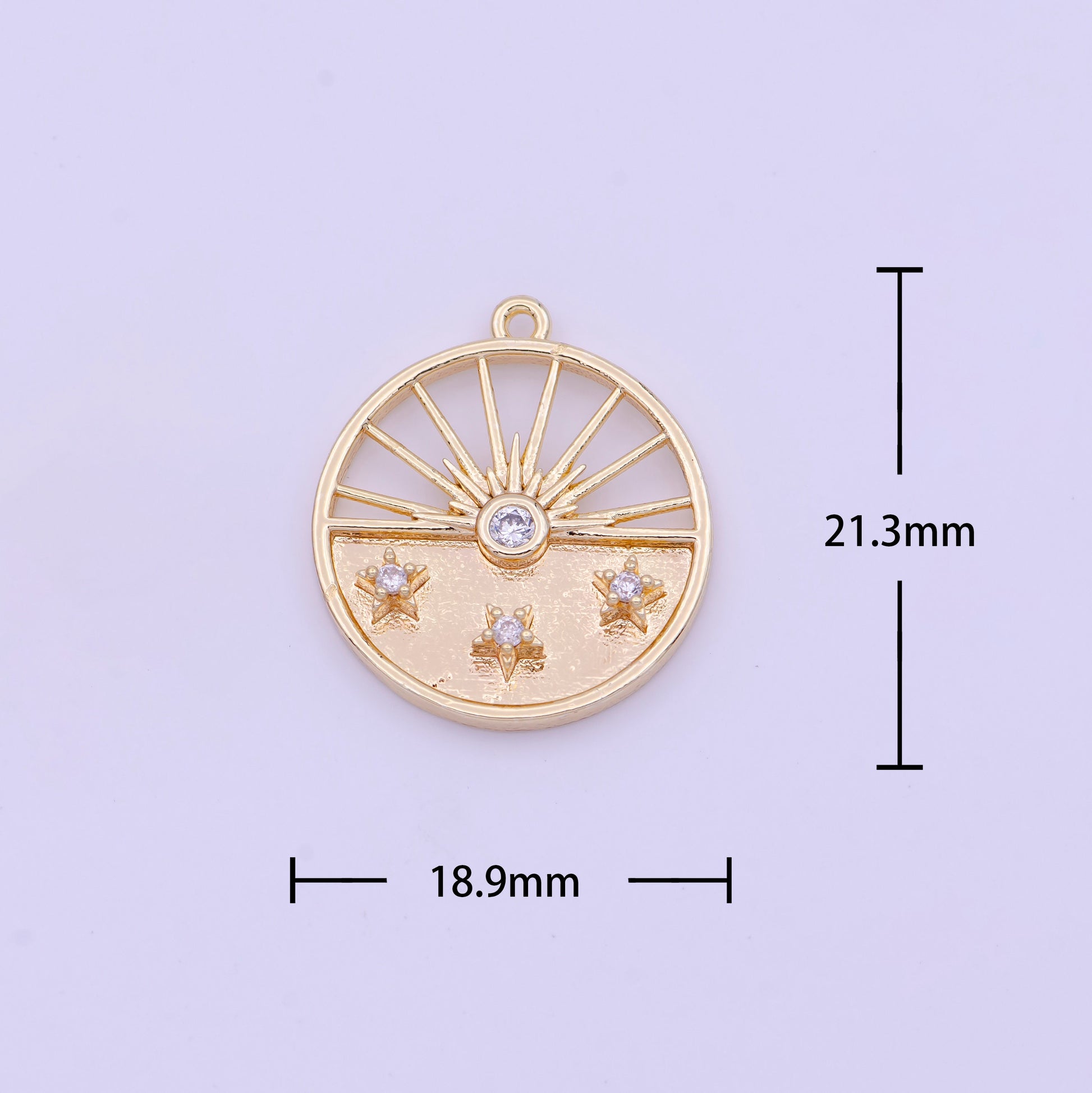 Round Sun and Star Charm- Gold Sunshine Charm Sun ray Charm Celestial Jewelry Making Supply D-392