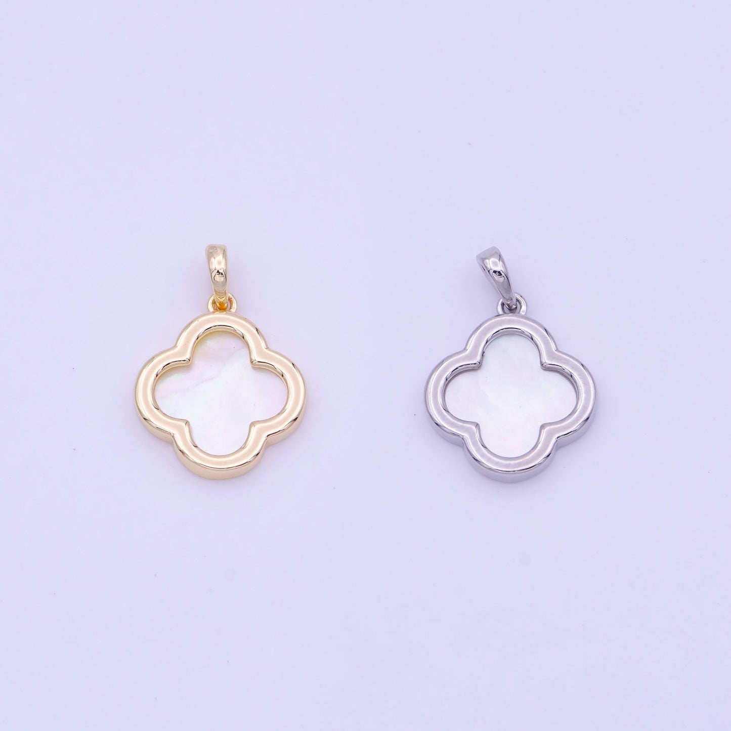 Gold Pearl Charm Four Leaf Clover Pendant Silver Pearl Floral Charm Good Luck Jewelry H-220 H-275