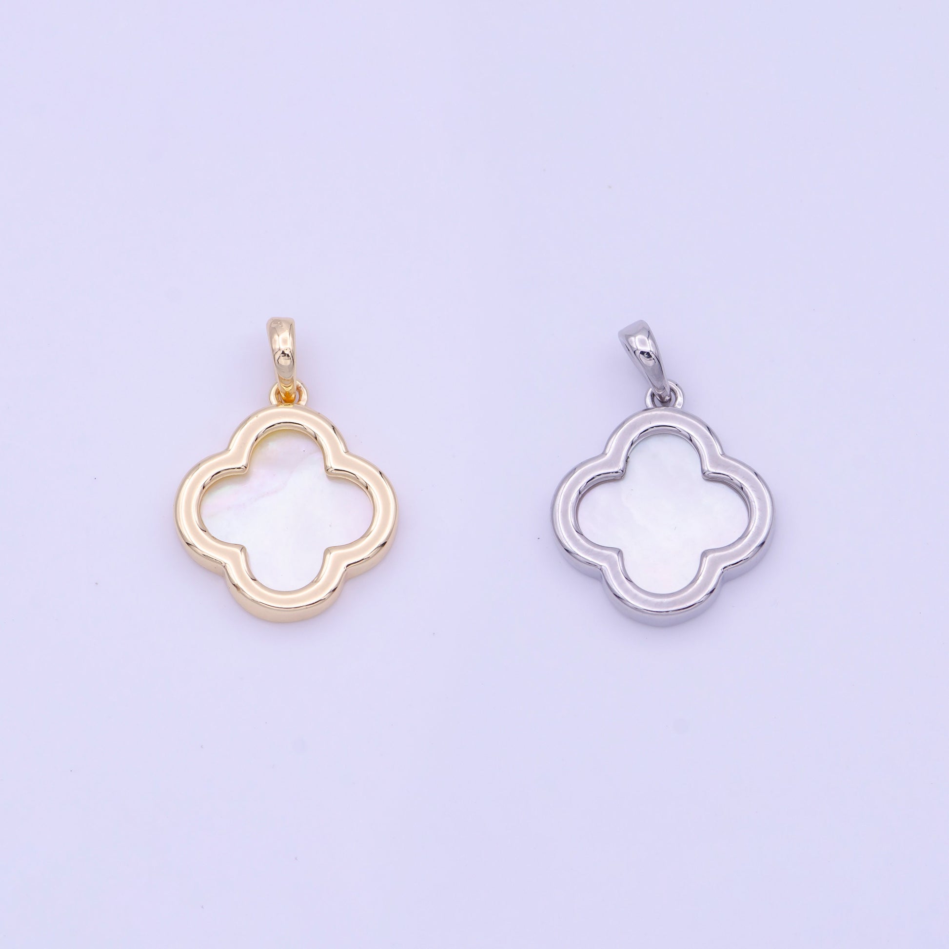Gold Pearl Charm Four Leaf Clover Pendant Silver Pearl Floral Charm Good Luck Jewelry H-220 H-275