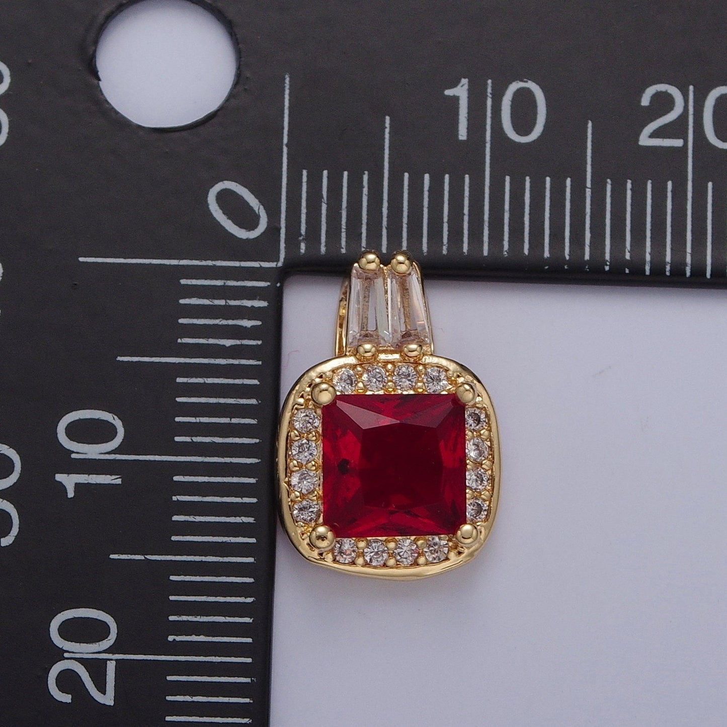 Gold Square CZ Stone with Clear Micro Pave Cross Pendant for Necklace Bracelet Component X-327