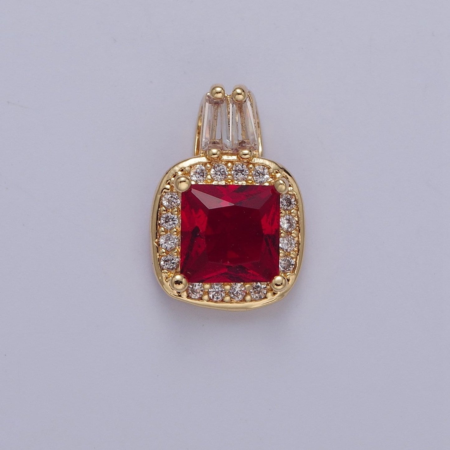 Gold Square CZ Stone with Clear Micro Pave Cross Pendant for Necklace Bracelet Component X-327