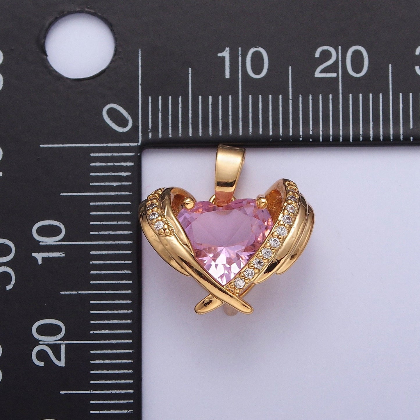 Dainty Pink Heart Charm, Green Heart Pendant Gold Angel Wing With Cz Heart X-331 X-332