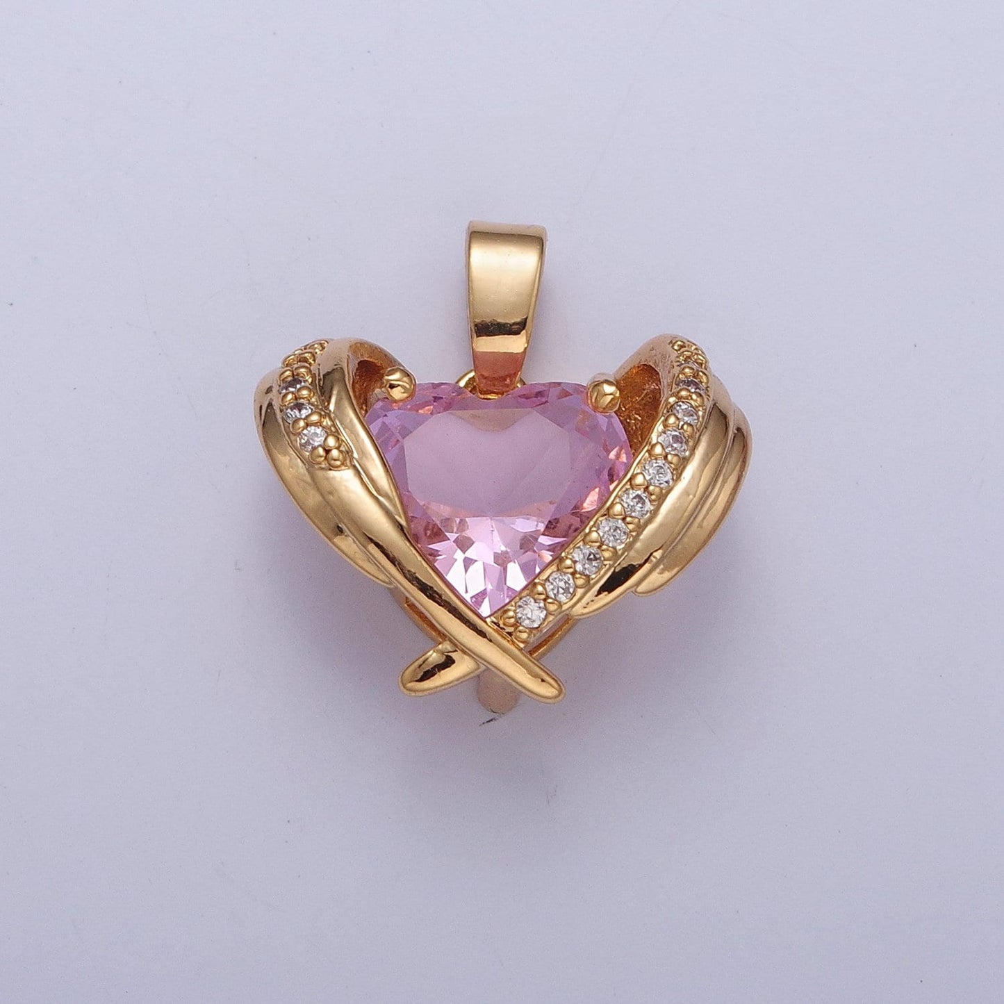 Dainty Pink Heart Charm, Green Heart Pendant Gold Angel Wing With Cz Heart X-331 X-332