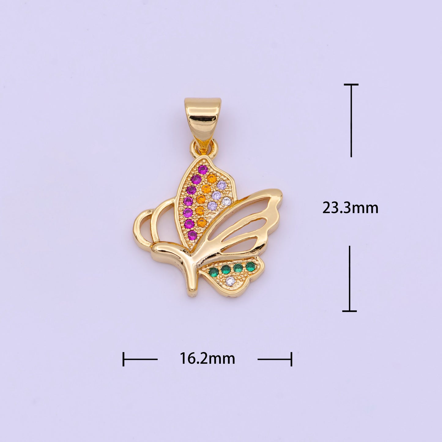Dainty Gold Butterfly Pendant Multi Color CZ Mariposa Charm H-575