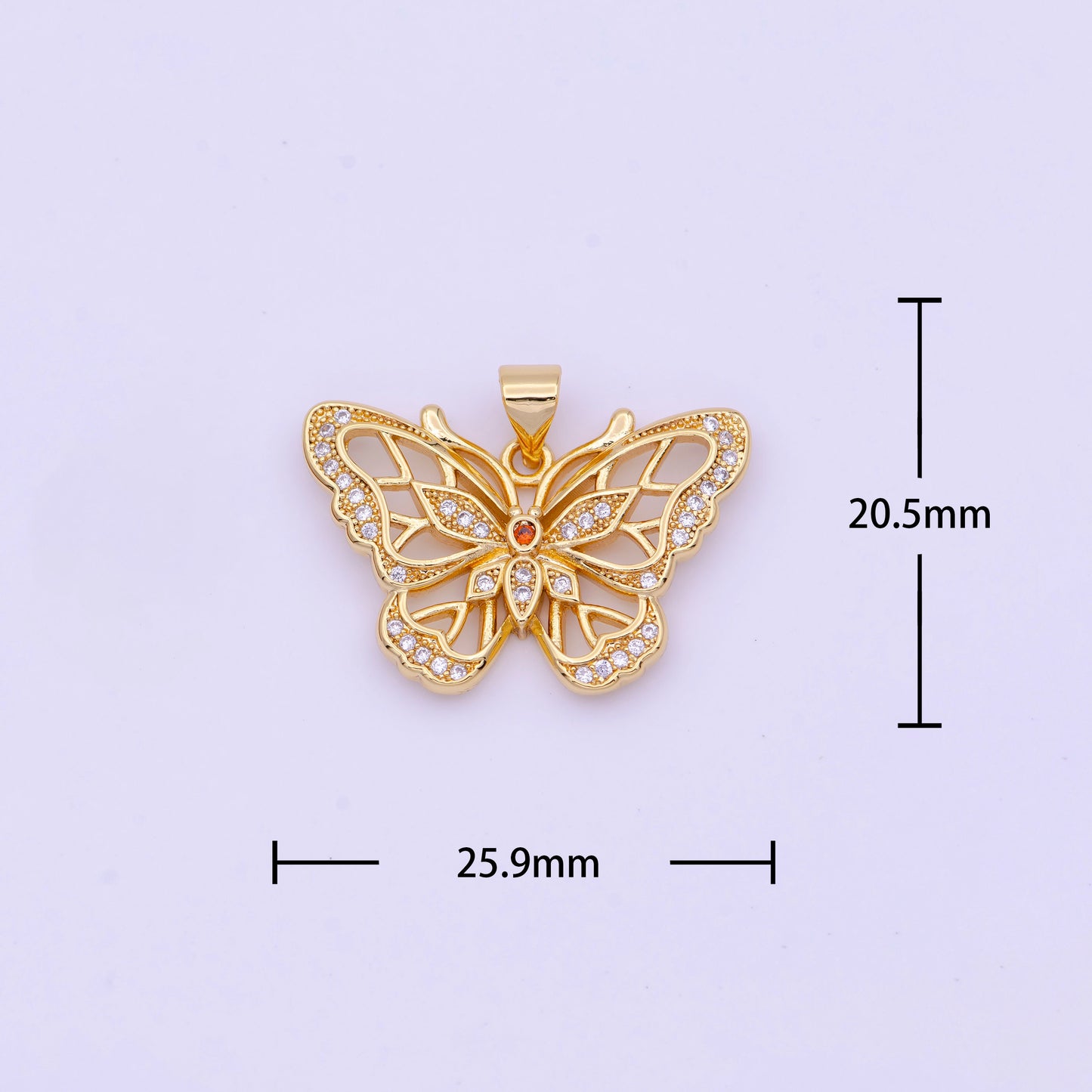 Dainty Gold Butterfly Pendant Clear Micro Pave CZ Mariposa Charm H-670