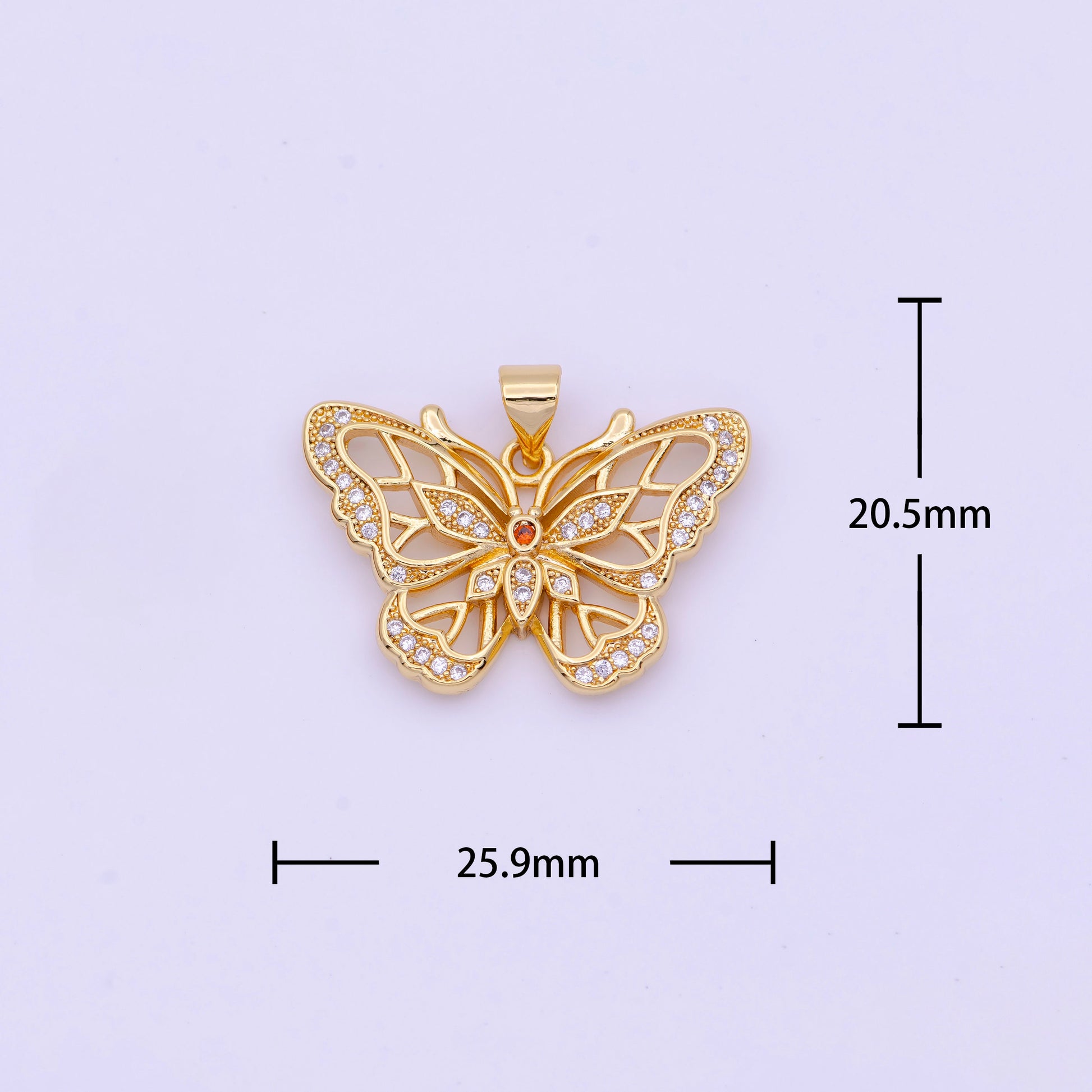 Dainty Gold Butterfly Pendant Clear Micro Pave CZ Mariposa Charm H-670