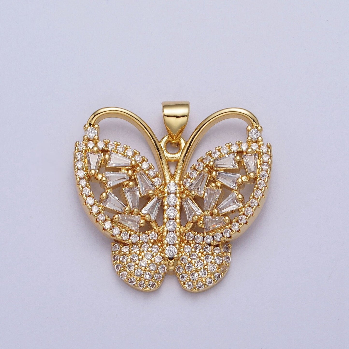 Dainty Baguette Micro Paved CZ Monarch Butterfly Charm Gold CZ Pendant | H166