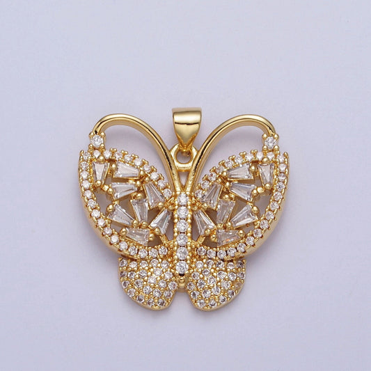 Dainty Baguette Micro Paved CZ Monarch Butterfly Charm Gold CZ Pendant | H166
