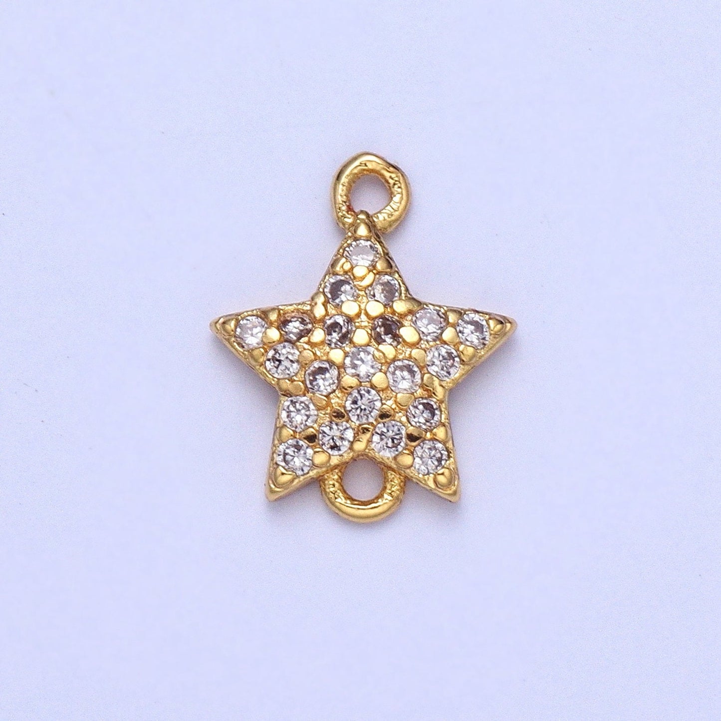 Gold Star Micro Pave Connector Charm, Cubic Zirconia Pendant Charm, For DIY Jewelry, Gold Color