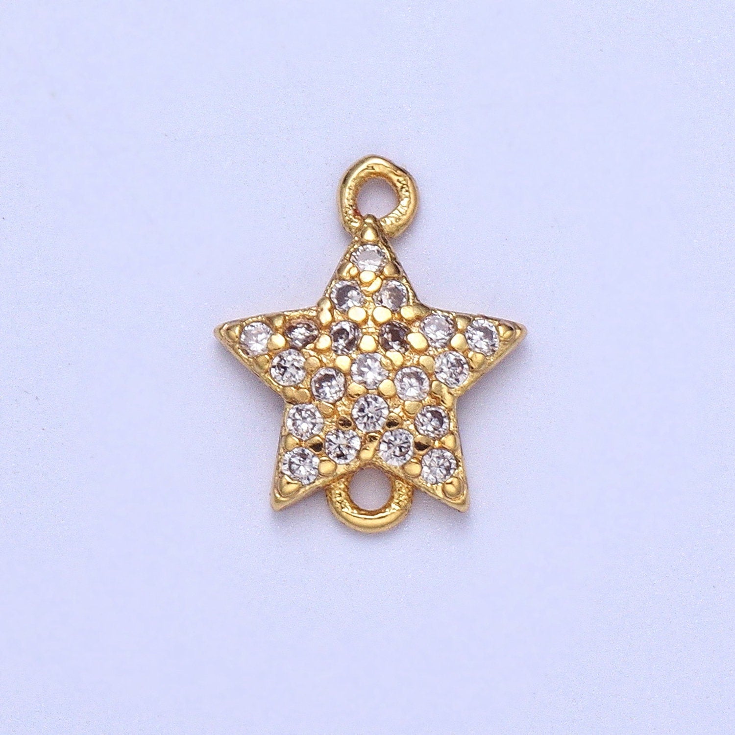 Gold Star Micro Pave Connector Charm, Cubic Zirconia Pendant Charm, For DIY Jewelry, Gold Color