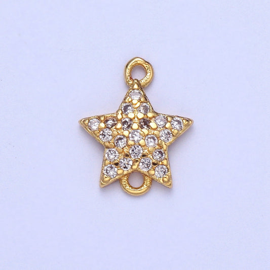 Gold Star Micro Pave Connector Charm, Cubic Zirconia Pendant Charm, For DIY Jewelry, Gold Color
