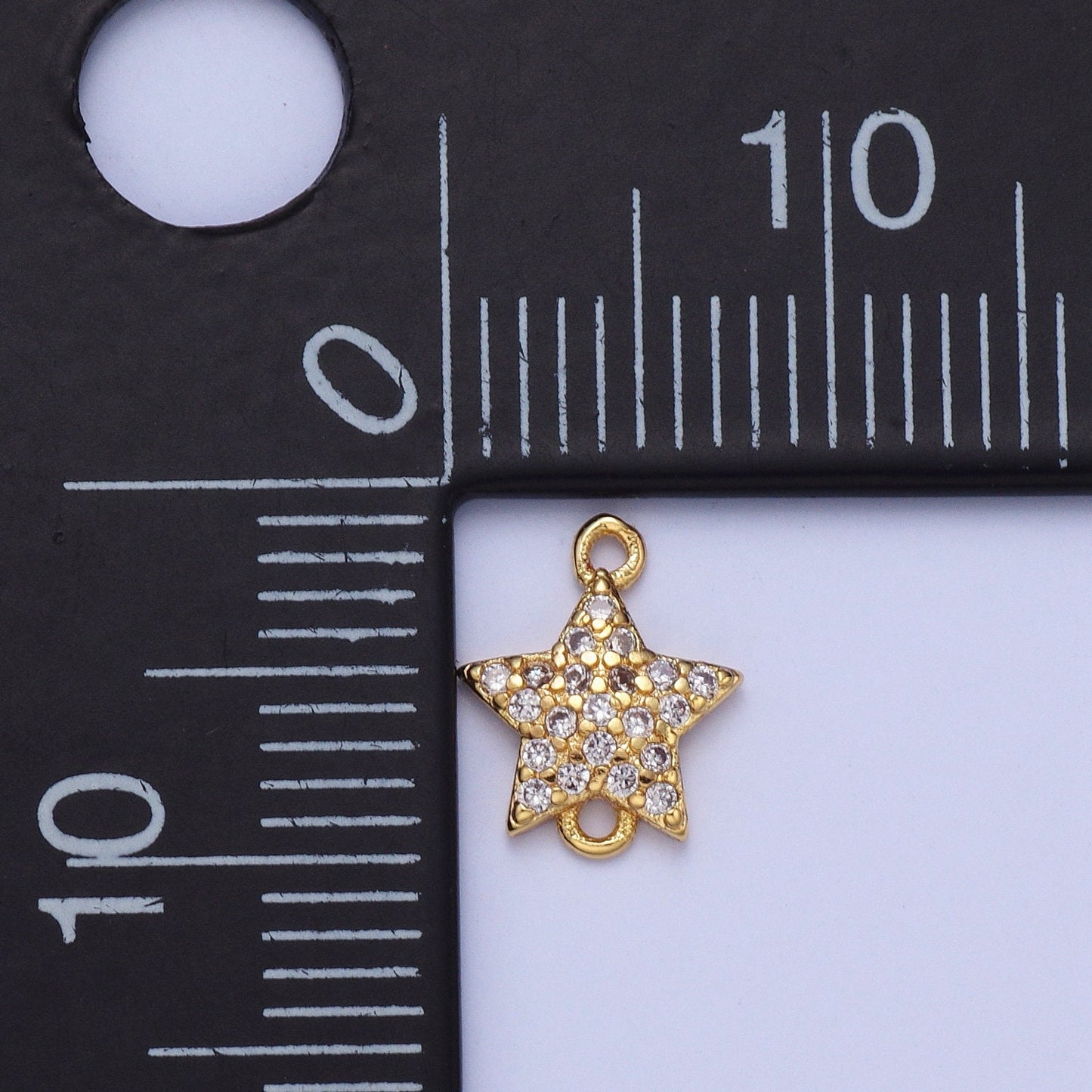Gold Star Micro Pave Connector Charm, Cubic Zirconia Pendant Charm, For DIY Jewelry, Gold Color