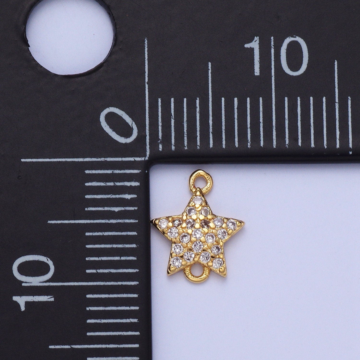 Gold Star Micro Pave Connector Charm, Cubic Zirconia Pendant Charm, For DIY Jewelry, Gold Color