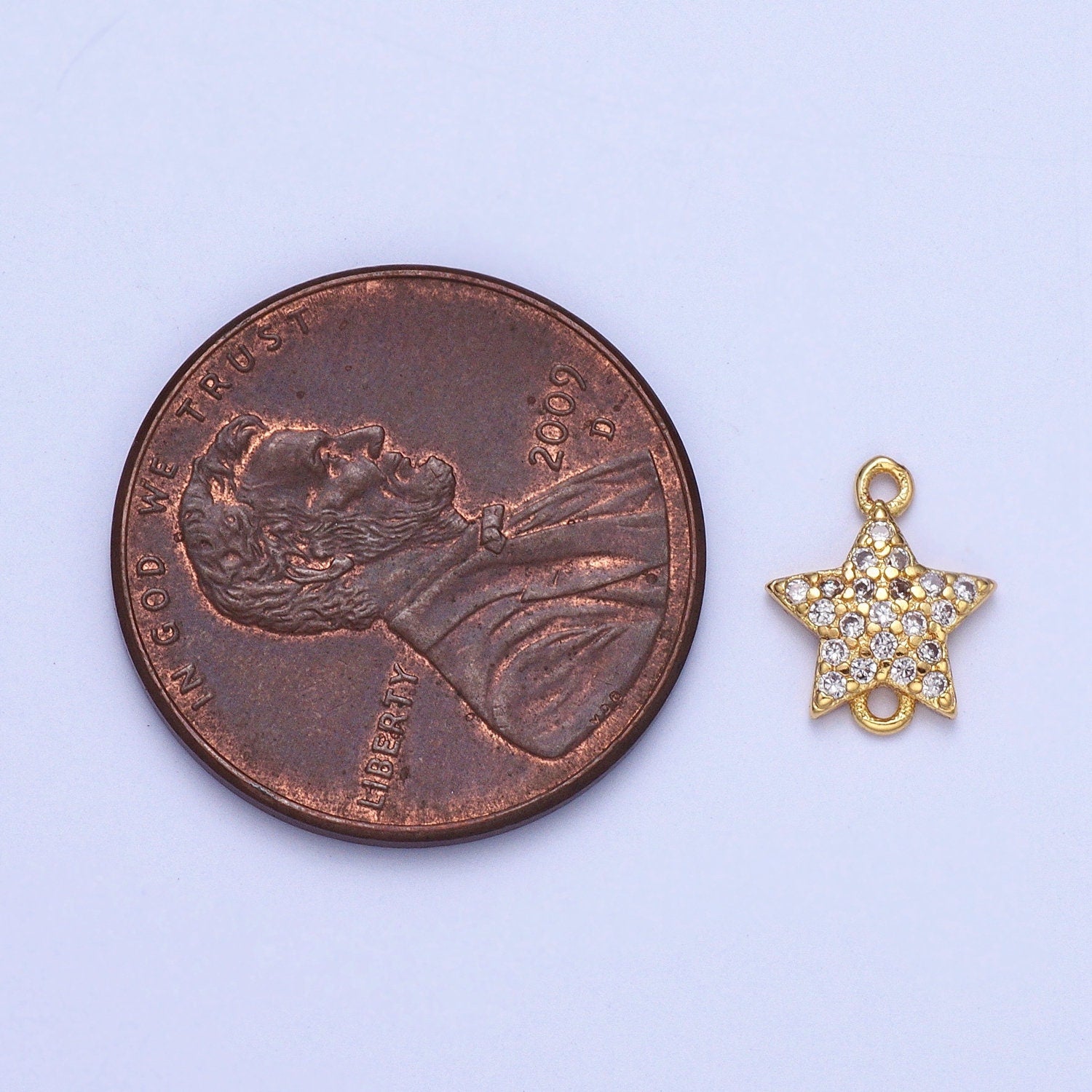 Gold Star Micro Pave Connector Charm, Cubic Zirconia Pendant Charm, For DIY Jewelry, Gold Color