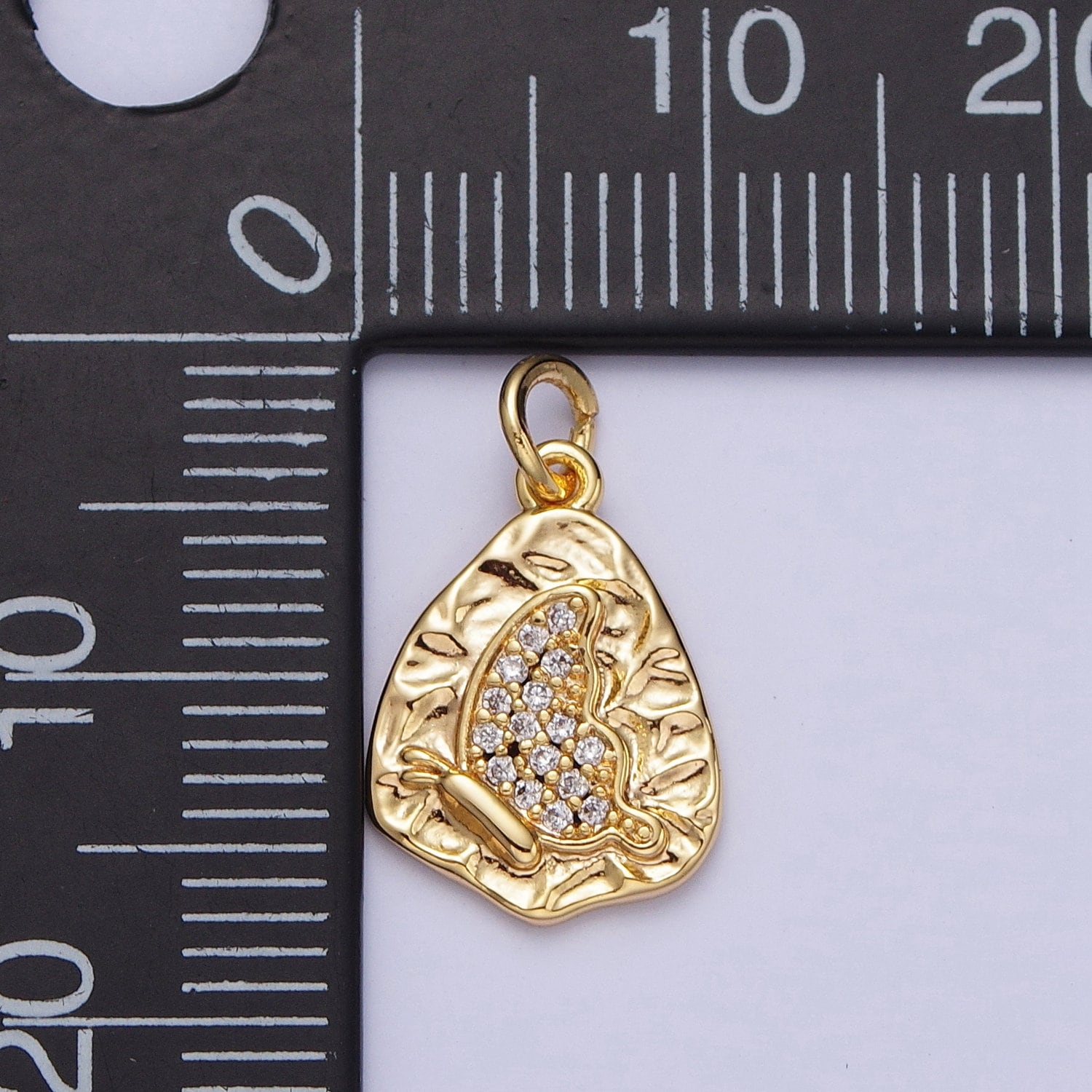 16K Gold Filled Micro Paved Butterfly Wings Hammered Charm | N-548
