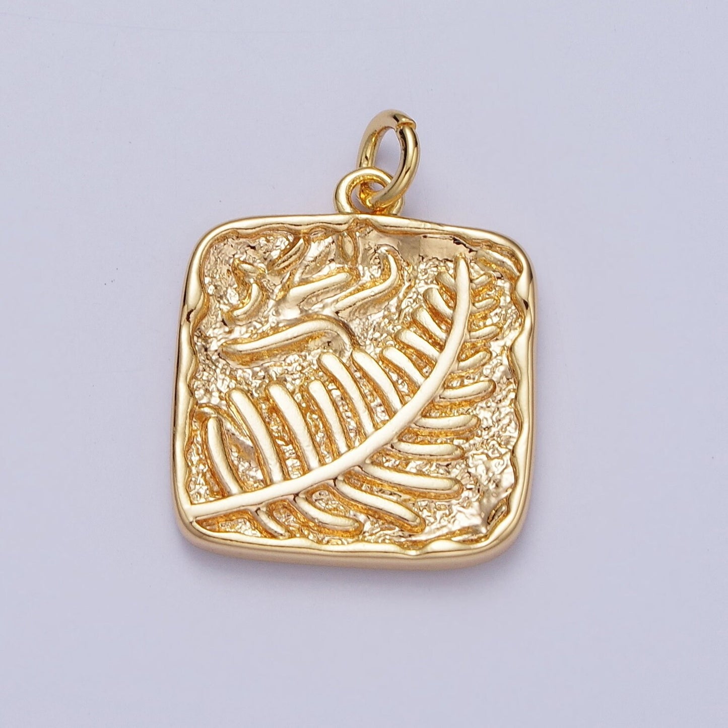 16K Gold Filled Palm Leaf Engraved Square Minimalist Charm | A780