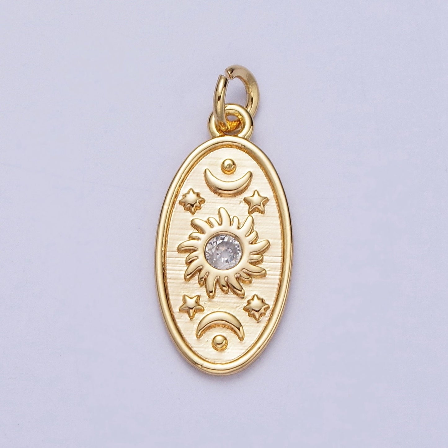16K Gold Filled Celestial Cubic Zirconia Sun Star Crescent Moon Oval Charm | N-214