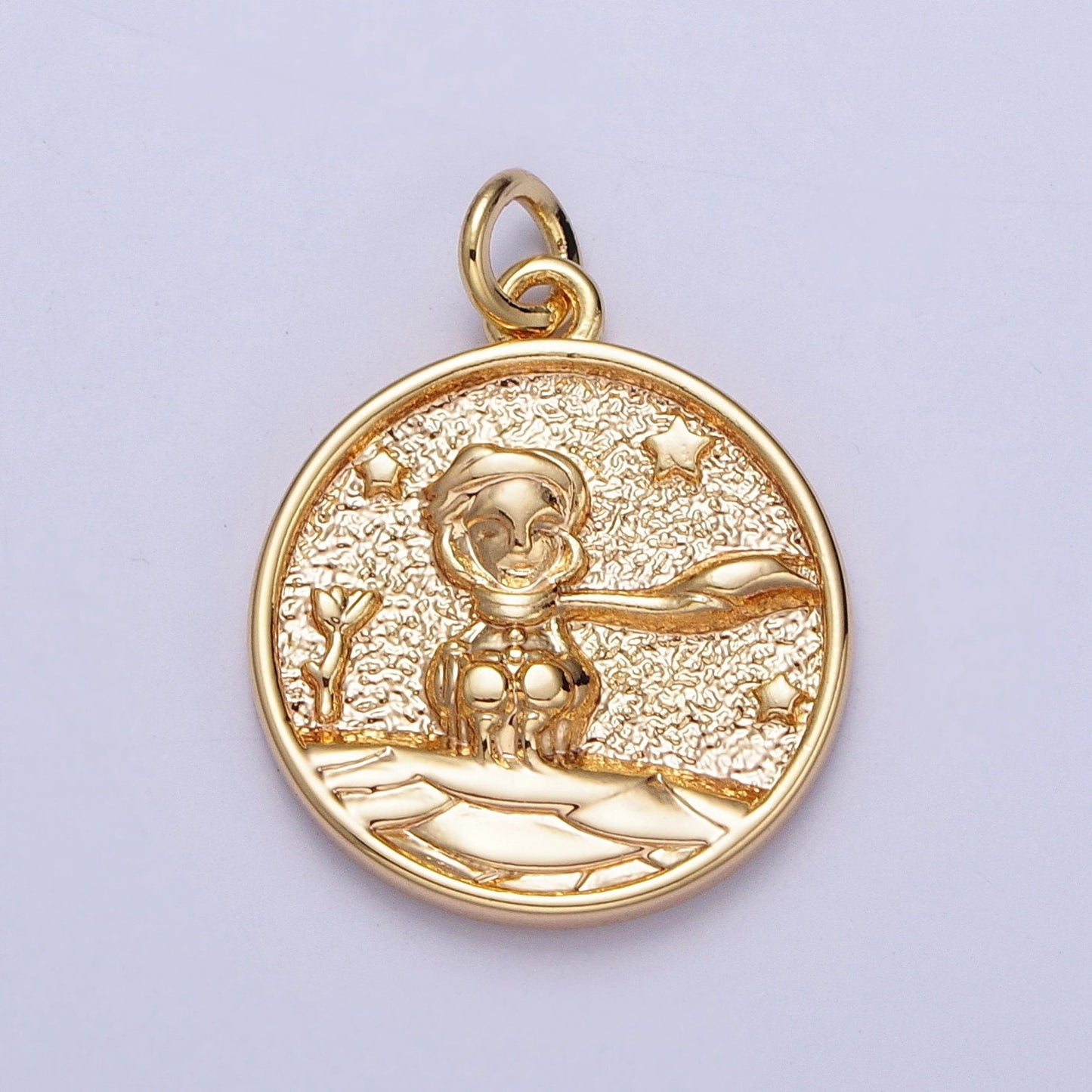 16K Gold Filled Winter Boy in the Snowy Starry Night Coin Charm | N-215
