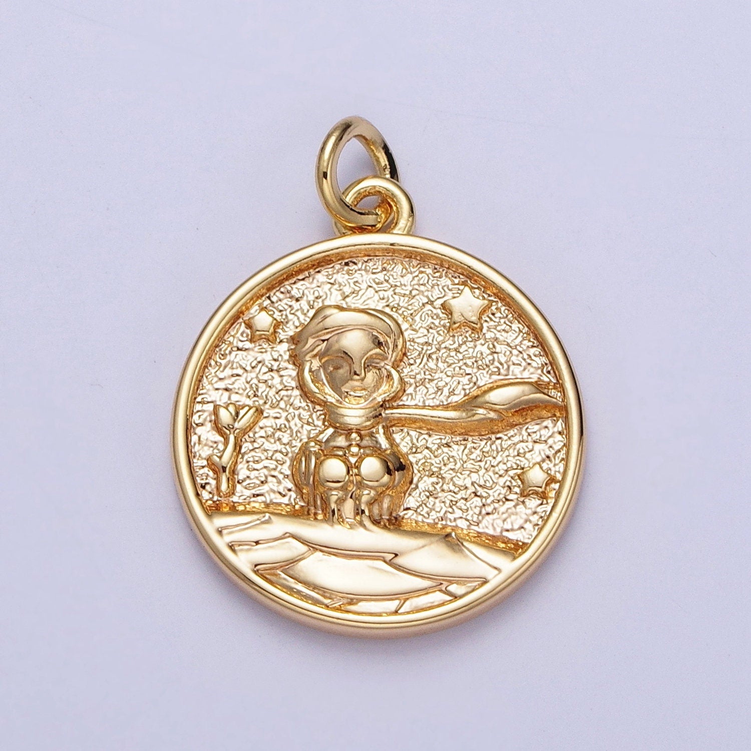 16K Gold Filled Winter Boy in the Snowy Starry Night Coin Charm | N-215