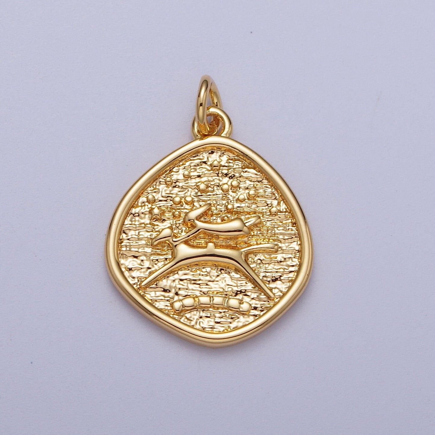 Dainty Gold Dog Charm Rustic Medallion Coin E-061