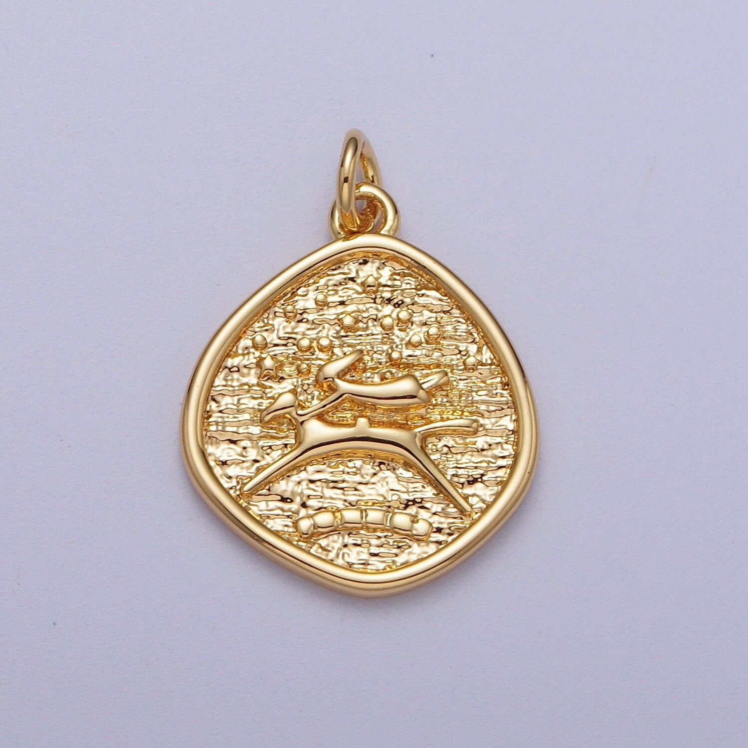 Dainty Gold Dog Charm Rustic Medallion Coin E-061