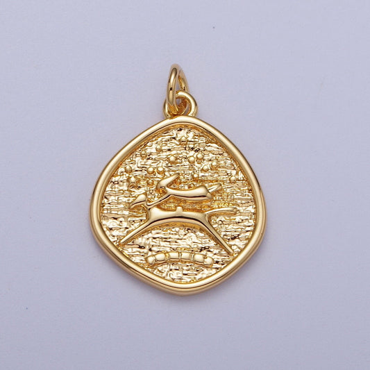 Dainty Gold Dog Charm Rustic Medallion Coin E-061