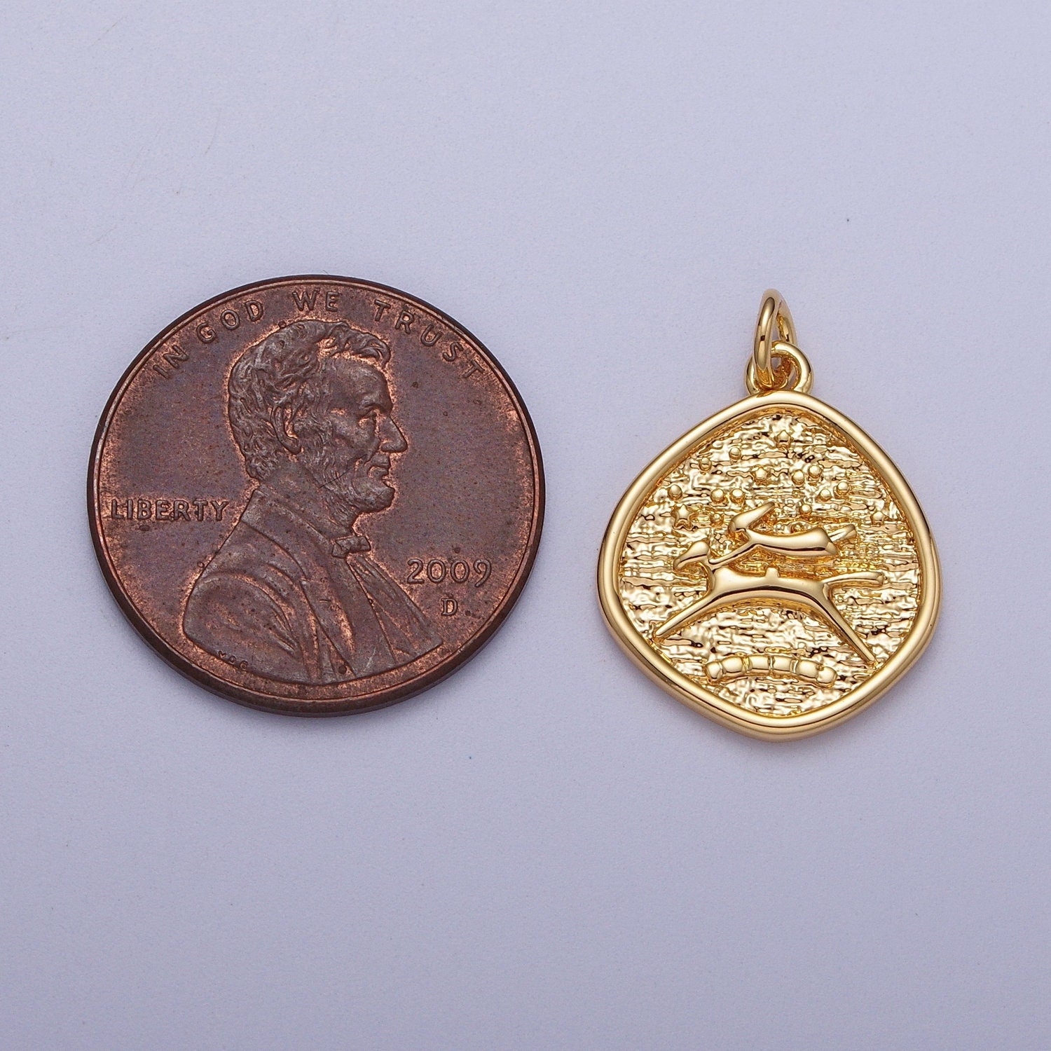 Dainty Gold Dog Charm Rustic Medallion Coin E-061