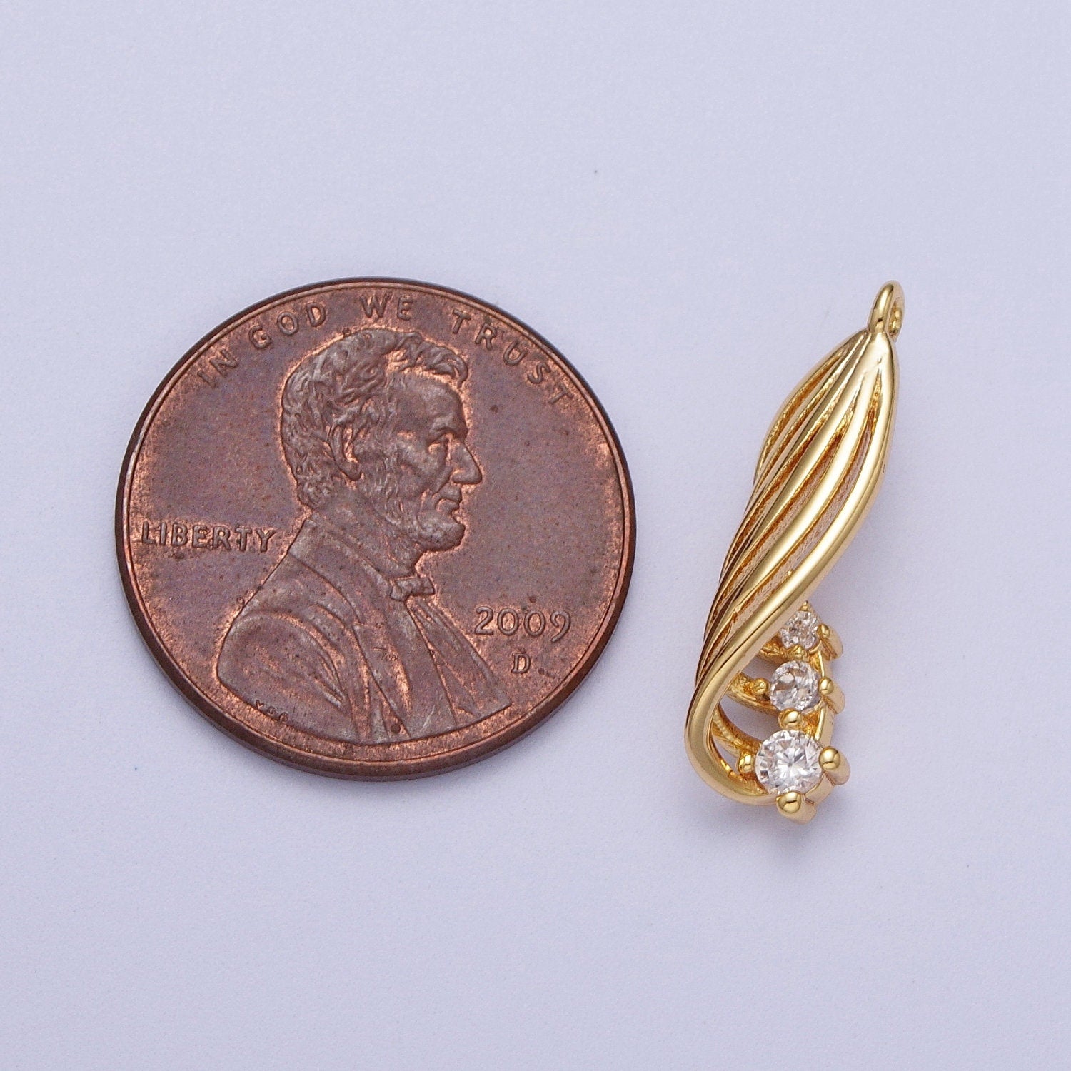 24K Gold Filled Palm Leaves Swirl Leaves Charm CZ Stone Minimalist Nature Plant Leaf Charm For DIY Jewelry Making | E-420